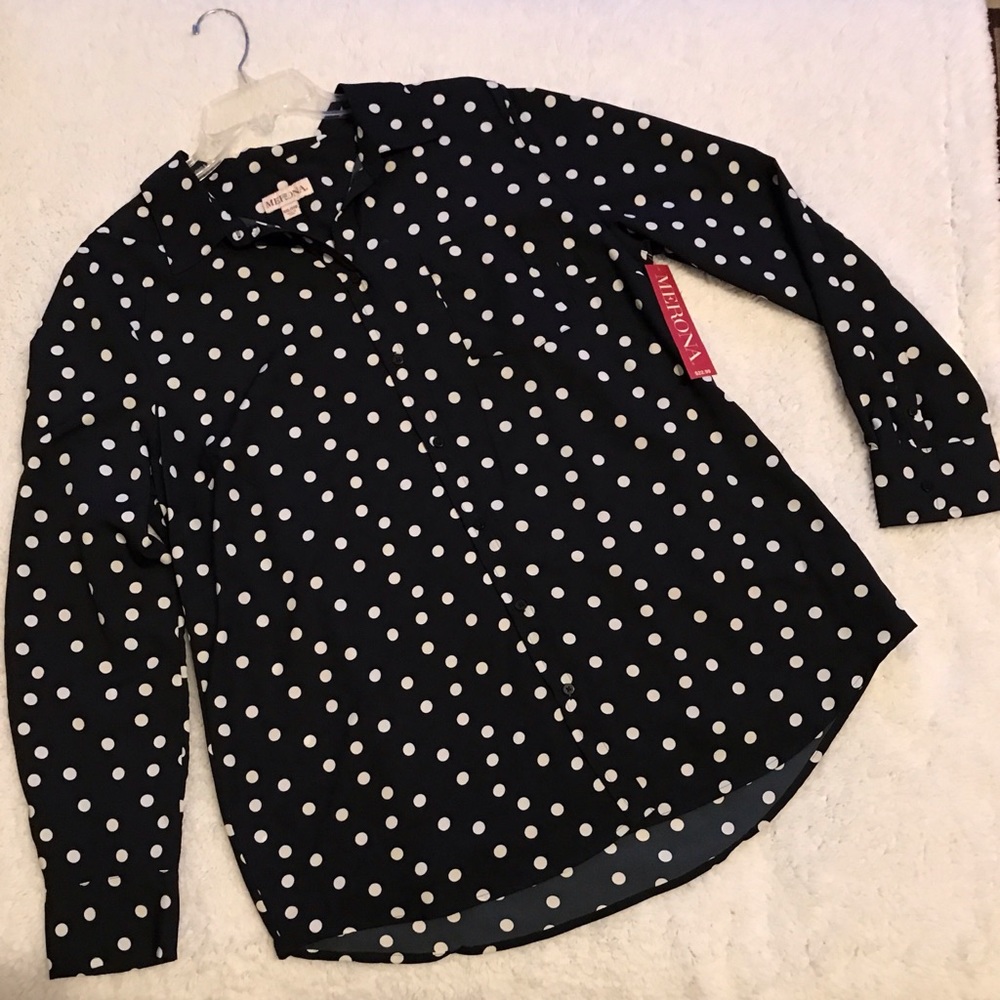 🔥Merona XXL Blouse NWT Black/Creamdots